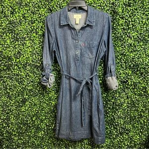 Levi's Indigo Denim Shirt Dress with Waist Tie